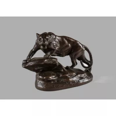Französische Bronzeskulptur des 19. Jahrhunderts eines Herumstreichenden Tigers, signiert C.MASSON