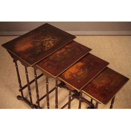 Bemalter Beistelltisch Tisch Quartett 1920 Nest of Table