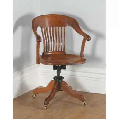 Antiker Edwardianischer Bürostuhl / Drehstuhl aus Eiche ca. 1910