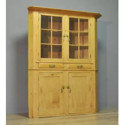 Großer antiker viktorianischer Kiefer Eckschrank Vitrine