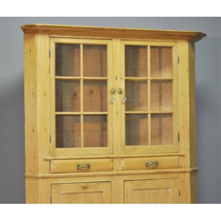 Großer antiker viktorianischer Kiefer Eckschrank Vitrine