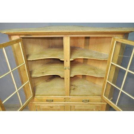 Großer antiker viktorianischer Kiefer Eckschrank Vitrine