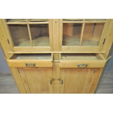 Großer antiker viktorianischer Kiefer Eckschrank Vitrine