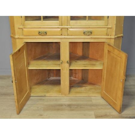 Großer antiker viktorianischer Kiefer Eckschrank Vitrine