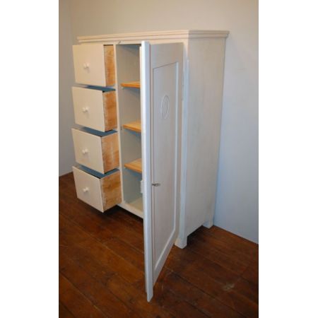 Antiker lackierter Kiefer Lagerschrank mit Schubladen 