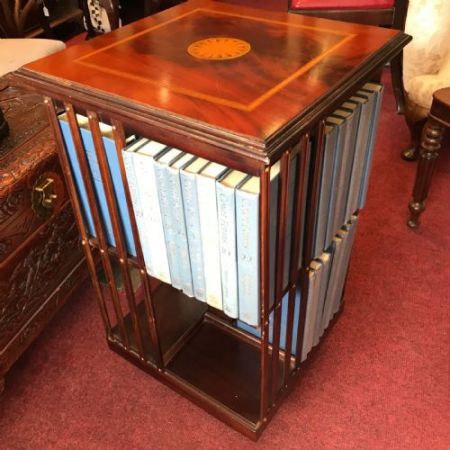 Antikes Revolving Bookcase aus Mahagoni mit Intarsien, um 1900