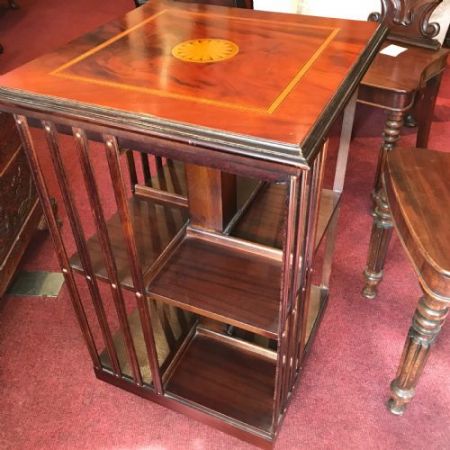 Antikes Revolving Bookcase aus Mahagoni mit Intarsien, um 1900