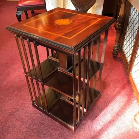 Antikes Revolving Bookcase aus Mahagoni mit Intarsien, um 1900
