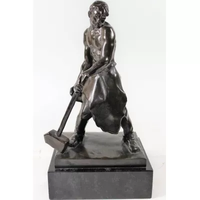 Art Deco Bronzefigur Eisenhändler von H Bayer von ca. 1930