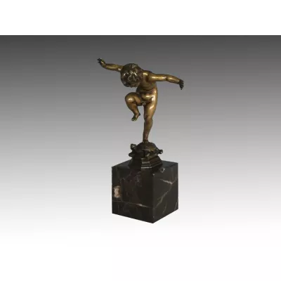 Antike Bronzefigur Junge auf einer Schildkröte von Otto Geyer, ca. 1910