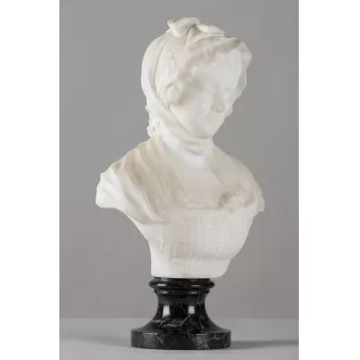 Französische Alabaster-Skulptur einer Frau, unterzeichnet Greuze, ca. 1900