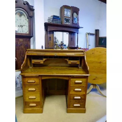 Massiver Eichen Schreibtisch Rolltop Sekretär 1920