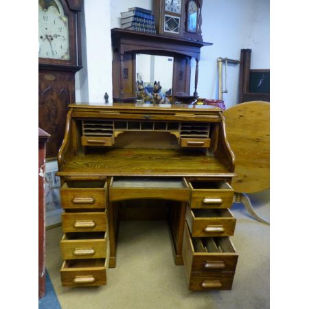 Massiver Eichen Schreibtisch Rolltop Sekretär 1920