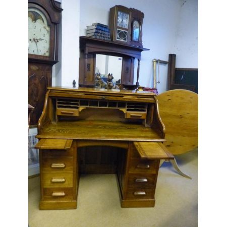 Massiver Eichen Schreibtisch Rolltop Sekretär 1920