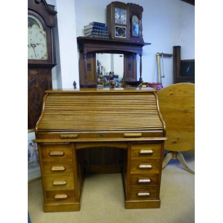 Massiver Eichen Schreibtisch Rolltop Sekretär 1920