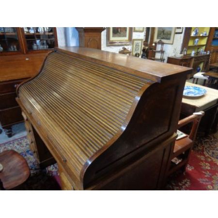 Antiken Eichenholz Schreibtisch Simpoles Manchester mit Rolldach orginal 1900