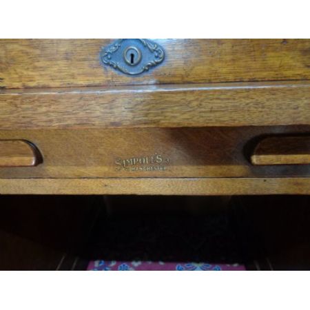 Antiken Eichenholz Schreibtisch Simpoles Manchester mit Rolldach orginal 1900