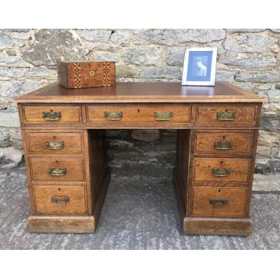 Antiker Edwardian Eichen Pedestal Schreibtisch Orginal 