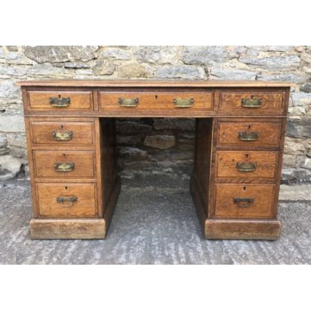 Antiker Edwardian Eichen Pedestal Schreibtisch Orginal 