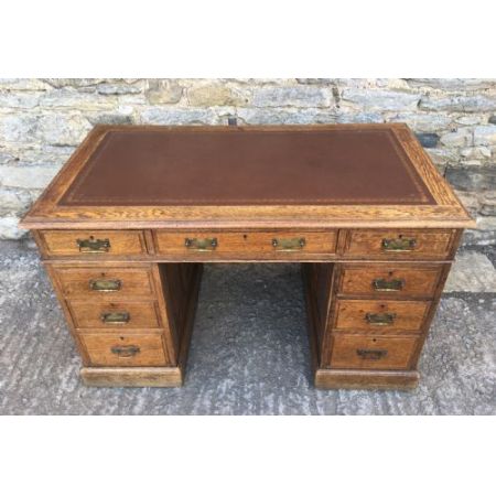 Antiker Edwardian Eichen Pedestal Schreibtisch Orginal 