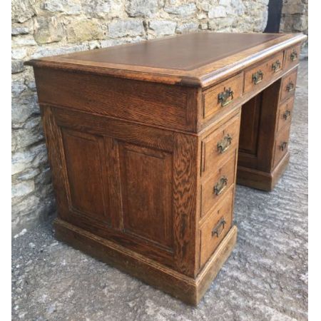 Antiker Edwardian Eichen Pedestal Schreibtisch Orginal 