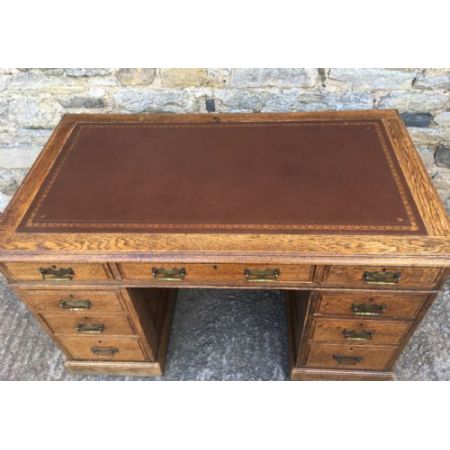 Antiker Edwardian Eichen Pedestal Schreibtisch Orginal 