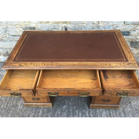 Antiker Edwardian Eichen Pedestal Schreibtisch Orginal 