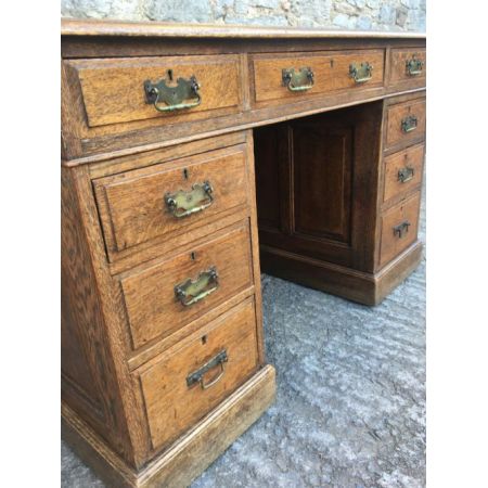 Antiker Edwardian Eichen Pedestal Schreibtisch Orginal 