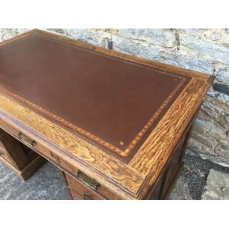 Antiker Edwardian Eichen Pedestal Schreibtisch Orginal 