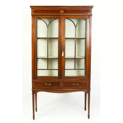 Antike Mahagoni Vitrine mit feinen Intarsien 1890 edwardian 