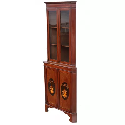 Edwardianische antike Massivholz Mahagoni Vitrine Eckschrank