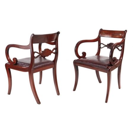 Ein Paar antike Regency Mahagoni Schreibtisch Stühle Original 