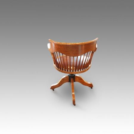 Edwardian drehbarer Schreibtischstuhl aus Eiche und Ledersitz