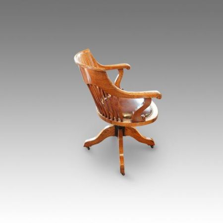 Edwardian drehbarer Schreibtischstuhl aus Eiche und Ledersitz