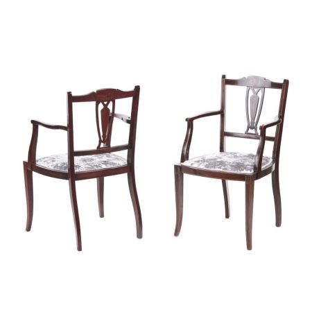 Ein Paar antiker Mahagoni-Intarsien-Sessel  1890