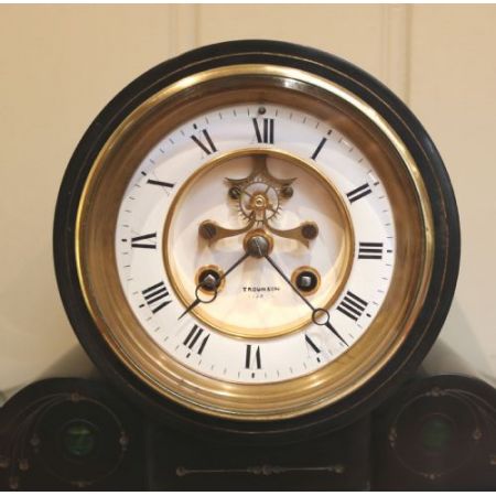 Schöne Original Viktorianische Uhr aus schwarzem Schiefer aus Frankreich, um 1870