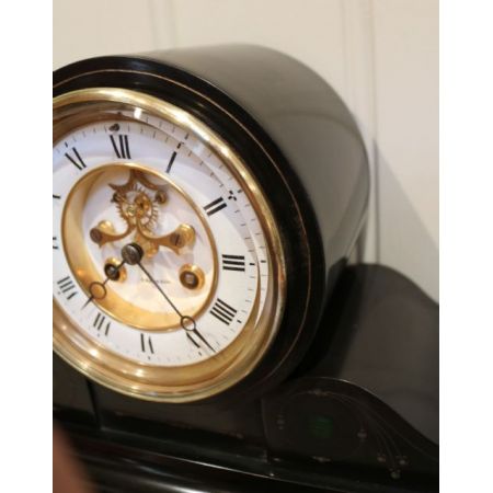 Schöne Original Viktorianische Uhr aus schwarzem Schiefer aus Frankreich, um 1870