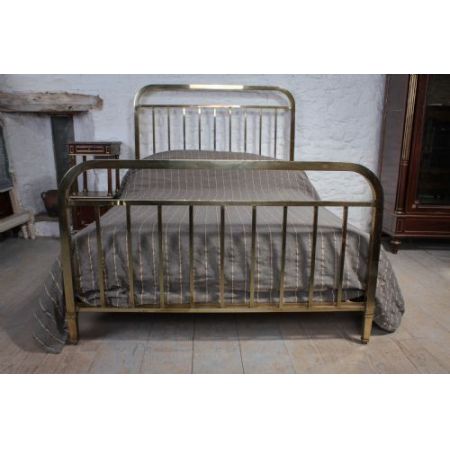 Schlichtes original französisches Messing Doppelbett  1920 