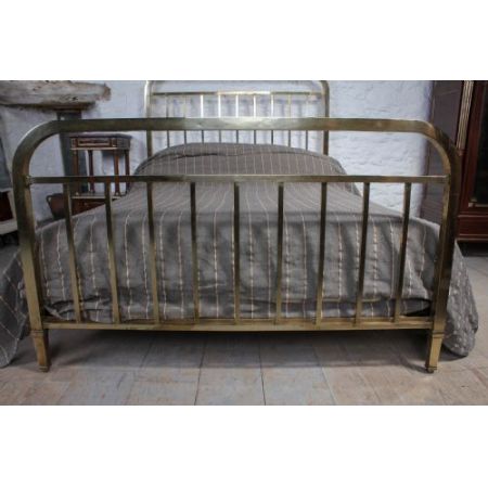 Schlichtes original französisches Messing Doppelbett  1920 