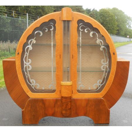 Art Deco Vitrinenschrank Massivholz Nussbaum Original 1930 SA2042b