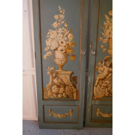 Dekorative französische Türen aus Massivholz, handbemalt, 19. Jahrhundert