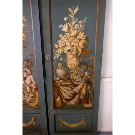 Dekorative französische Türen aus Massivholz, handbemalt, 19. Jahrhundert