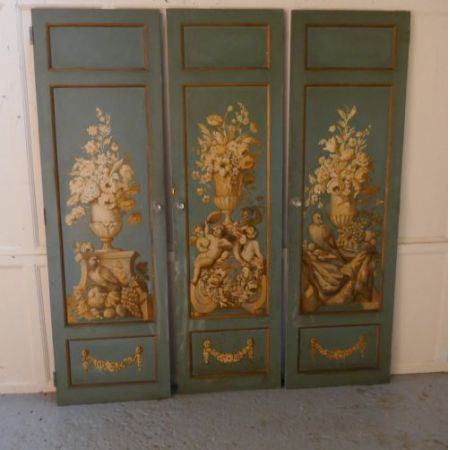 Dekorative französische Türen aus Massivholz, handbemalt, 19. Jahrhundert