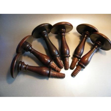 Sechs original antike Mahagoni Holz Griffe Holzknauf Türgriffe Pilzform Rarität 1900