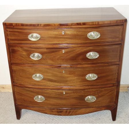 Georgianischer Bow Front Kommode, Massivholz Mahagoni, 1830