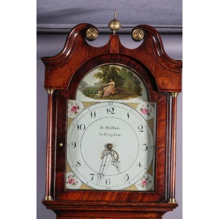  Georgianische original antike Uhr aus Eiche mit Mahagoni Massivholz Verzierungen, 1800