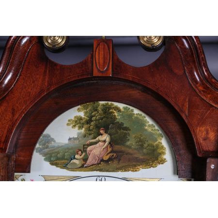  Georgianische original antike Uhr aus Eiche mit Mahagoni Massivholz Verzierungen, 1800