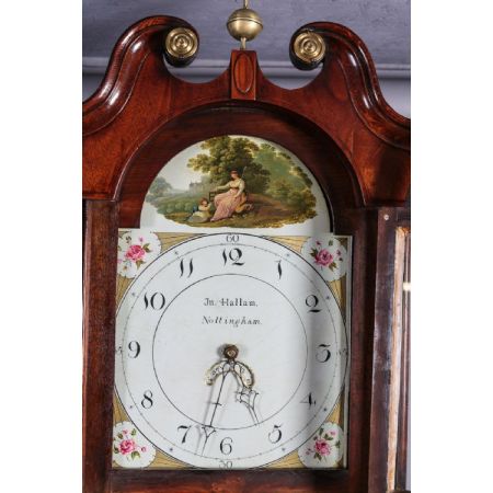  Georgianische original antike Uhr aus Eiche mit Mahagoni Massivholz Verzierungen, 1800