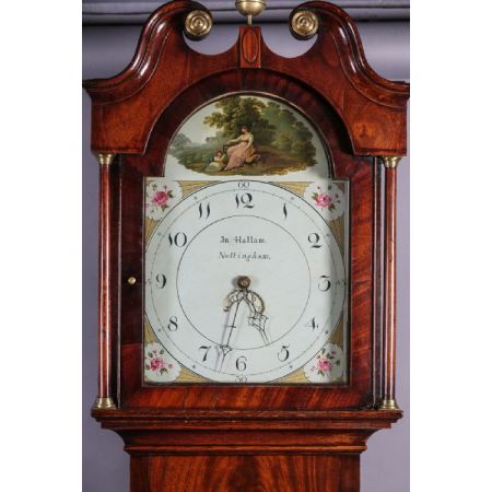  Georgianische original antike Uhr aus Eiche mit Mahagoni Massivholz Verzierungen, 1800