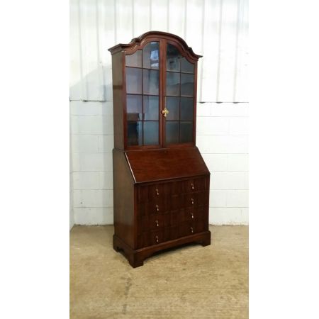 Englischer antiker Sekretär mit verglastem Bücherschrank, 1920, Mahagoni Massivholz